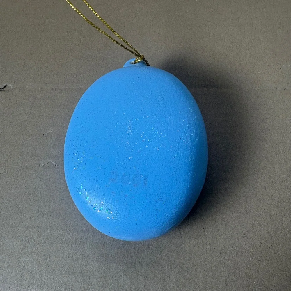 Hand Painted Blue Snowman Christmas Ornament Glitter Sparkle 2001‎ w Bell